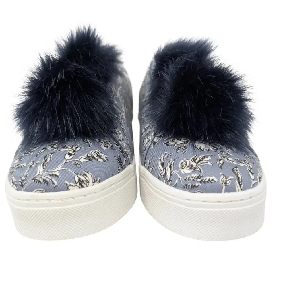 Sam Edelman 11 Blue Leya Pompom Sneaker Slip On Boho Maximal Floral EU 41 UK 9